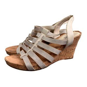 Bass Wedge Sandals Louisa size 8.5 Women Strappy Elastic Metallic Cream